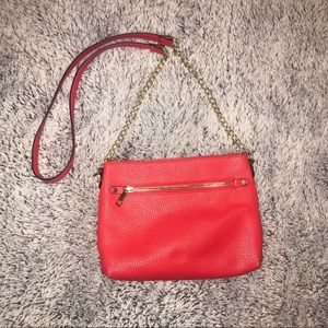 Red Faux Leather Crossbody Purse with gold chain